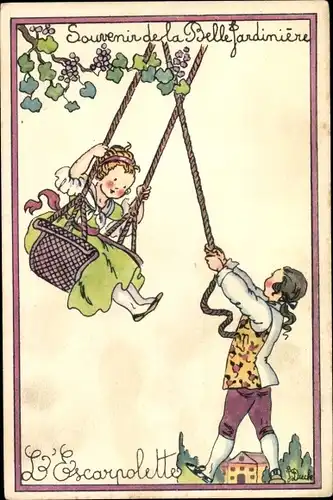 Ak Souvenir de la Belle Jardiniere, Paris, Reklame, l'Escarpolette, Reklame