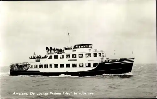 Ak Ameland Friesland Niederlande, De Johan Willem Friso in volle zee, Fährschiff