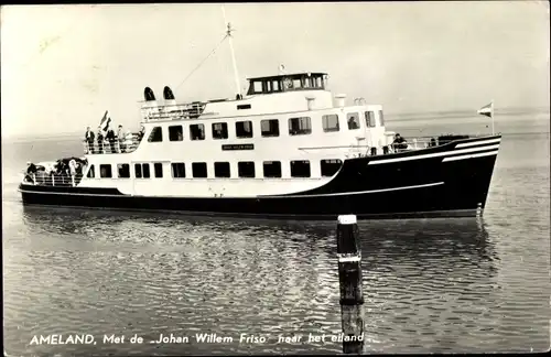 Ak Ameland Friesland Niederlande, Met de Johan Willem Friso naar het eiland, Fährschiff