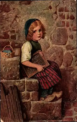 Künstler Ak Kaulbach, Hermann, Mädchen mit Schiefertafel, Margaret