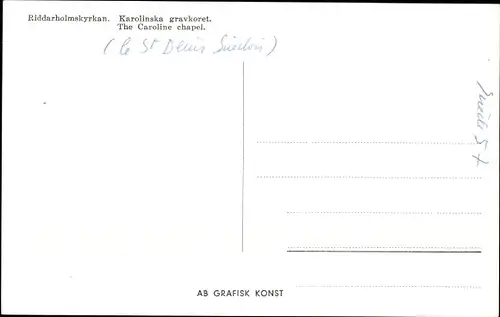 Ak Stockholm Schweden, Riddarholmskyrkan, Karolinska gravkoret