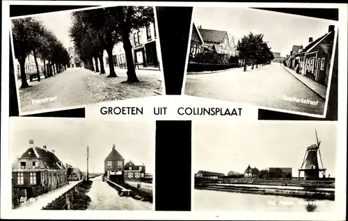 Ak Colijnsplaat Zeeland, Voorstraat, Oostkerkstraat, Molen Nieuwsweg