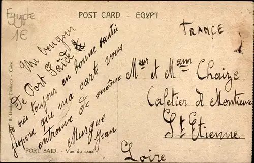 Ak Port Said Ägypten, Vue du canal