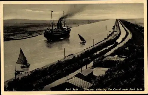 Ak Port Said Ägypten, Steamer entering the Canal