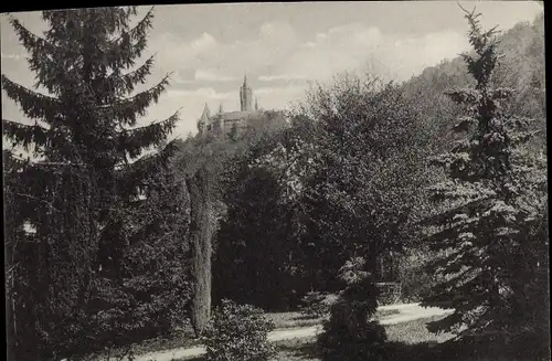 Ak Wernigerode im Harz, Harzfriede, Christliches Erholungshaus u. Hospiz, Garten mit Schlossblick