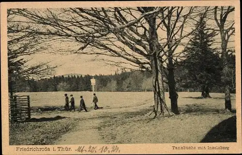 Ak Friedrichroda im Thüringer Wald, Tanzbuche mit Inselsberg, Spaziergänger