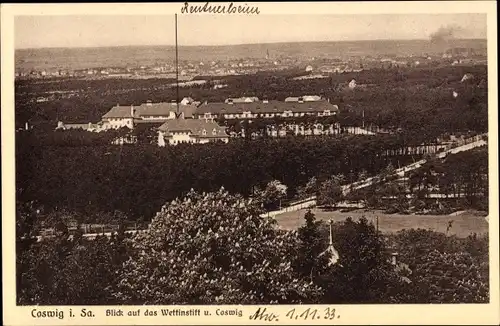 Ak Coswig in Sachsen, Blick auf das Wettinstift und Ort