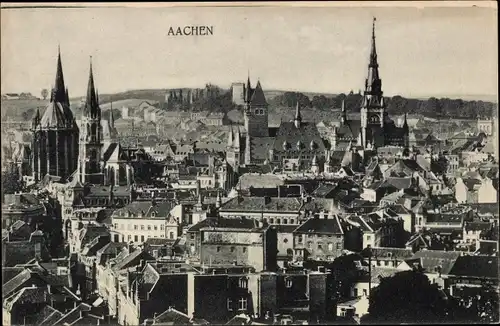 Ak Aachen in Nordrhein Westfalen, Panorama, Kirchturm