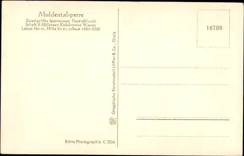 Ak Muldenberg Grünbach im Vogtland, Muldentalsperre, Sperrmauer