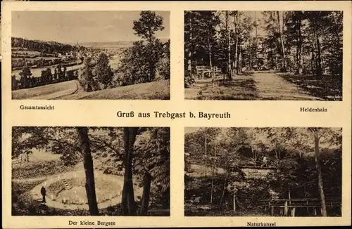 Ak Trebgast in Oberfranken Bayern, Heldenhain, Der kleine Bergsee, Naturkanzel, Gesamtansicht
