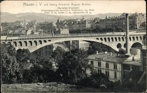 Ak Plauen im Vogtland, Panorama mit König Friedrich August-Brücke