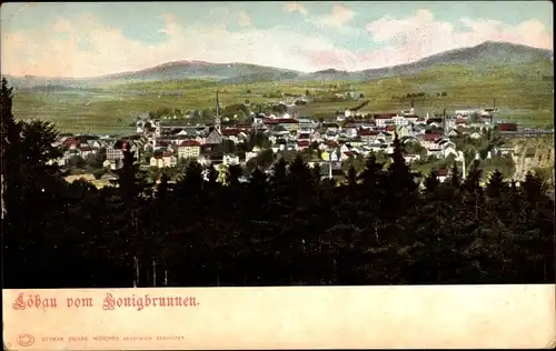 Ak Löbau in Sachsen, Blick vom Honigbrunnen, Panorama vom Ort