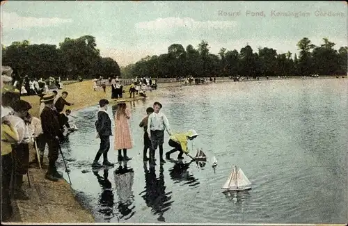 Ak London City England, Round Pond, Kensington Gardens