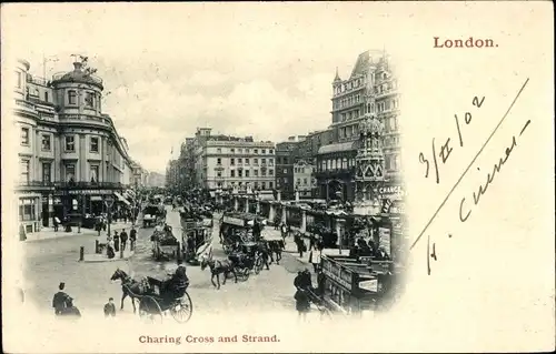 Ak London England, Charing Cross and Strand, Kutsche