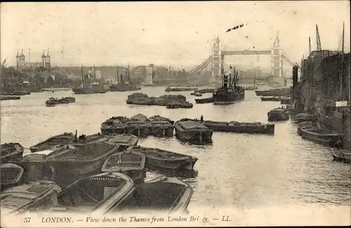Ak London City England, Tower Bridge, Thames from London Bridge