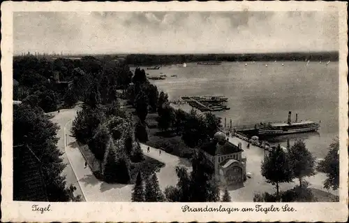 Ak Berlin Reinickendorf Tegel, Strandanlagen am Tegeler See, Salondampfer