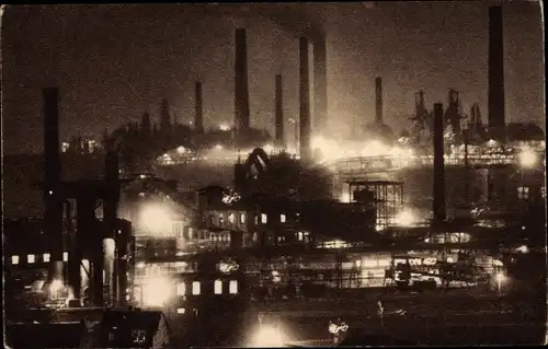 Ak Völklingen Saarland, Eisenwerke bei Nacht
