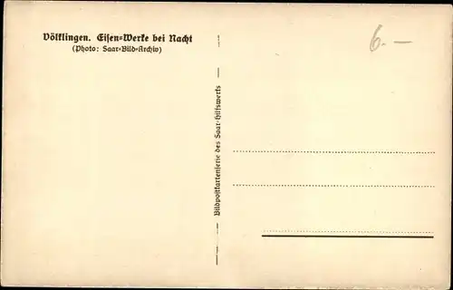 Ak Völklingen Saarland, Eisenwerke bei Nacht