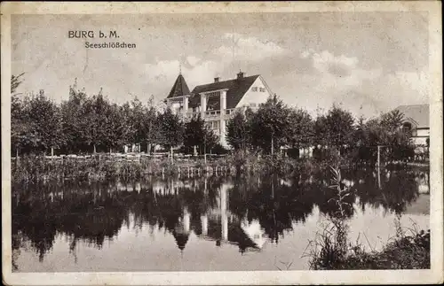 Ak Burg bei Magdeburg, Wasserpartie am Seeschlösschen