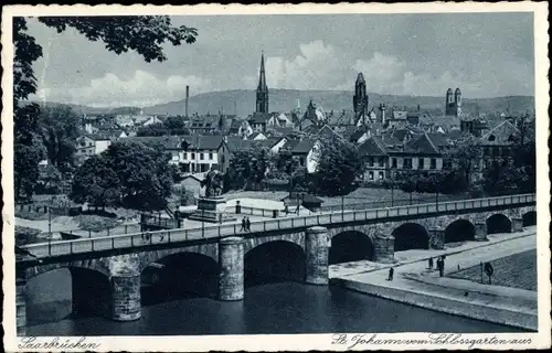 Ak Saarbrücken im Saarland, St. Johann vom Schlossgarten aus