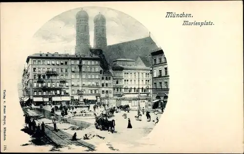 Ak München, Marienplatz, Denkmal, Frauenkirche