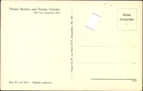 Ak Het Loo, Prinses Beatrix met Prinses Marijke 1948