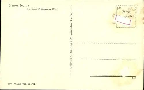 Ak Prinzessin Beatrix der Niederlande, Portrait, Het Loo 1948