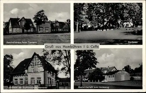 Ak Hambühren Nieders., Geschäftshaus, Landheim Sophienschule Hannover, Gastwirtschaft zum Heidekrug