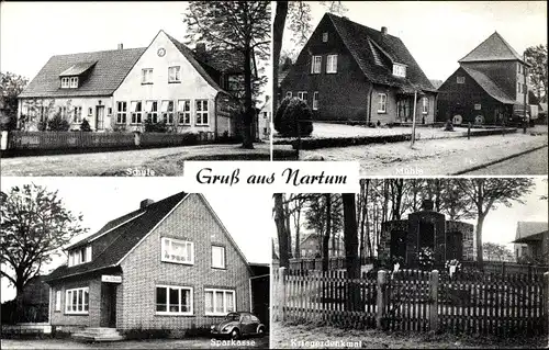 Ak Nartum in Niedersachsen, Schule, Mühle, Sparkasse, Kriegerdenkmal