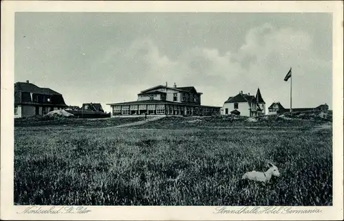 Ak Sankt Peter Ording in Nordfriesland, Strandhalle, Hotel Germania