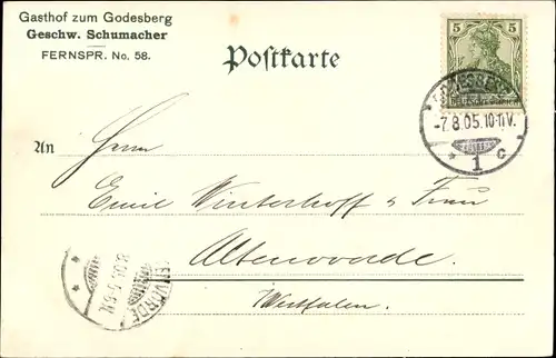 Ak Bad Godesberg Bonn am Rhein, Gasthof zum Godesberg, Gedicht, Godesburg