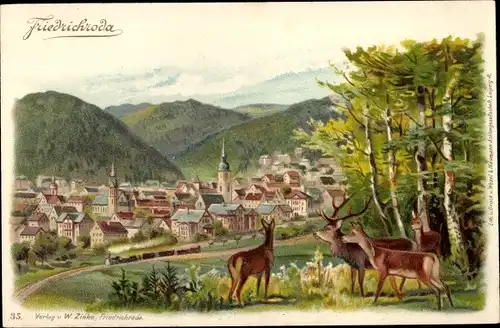 Litho Friedrichroda in Thüringen, Panorama, Hirsche
