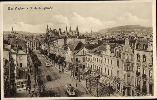 Ak Aachen in Nordrhein Westfalen, Hindenburgstraße, Straßenbahn, Kirchtürme