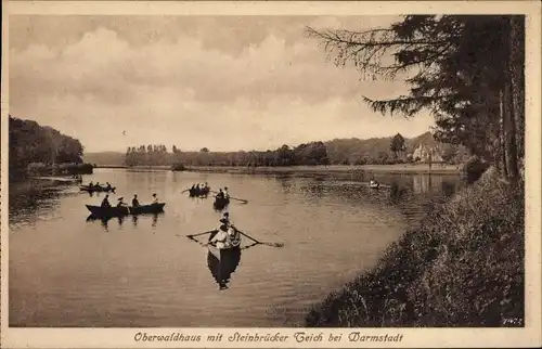 Ak Darmstadt in Hessen, Oberwaldhaus, Steinbrücker Teich, Boote