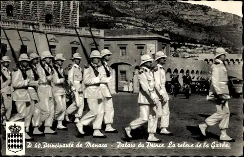 Ak Monaco, Le Palais du Prince, La releve de la Garde, Wappen