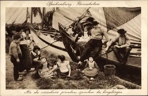 Ak Bunschoten Spakenburg Utrecht Niederlande, Hafen, Boote, Niederländische Tracht