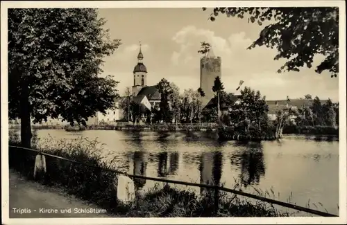 Ak Triptis in Thüringen, Kirche, Schlossturm, Teich