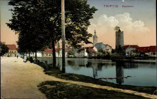 Ak Triptis in Thüringen, Kirche, Schlossturm, Stadtteich