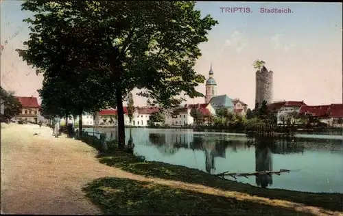 Ak Triptis in Thüringen, Kirche, Schlossturm, Stadtteich