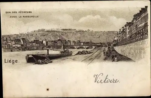 Ak Liège Lüttich Wallonien, Quai des Pecheurs avec la Passerelle