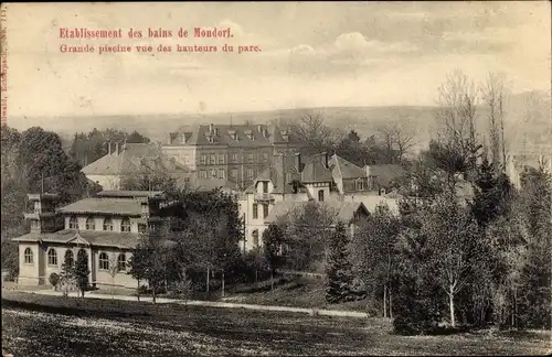 Ak Mondorf les Bains Bad Mondorf Luxemburg, Etablissement, Grande piscine vue des hauteurs du parc