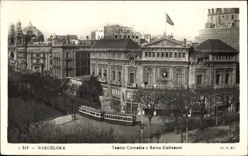 Ak Barcelona Katalonien Spanien, Teatro Comedia y Salon Coliseum, Straßenbahn