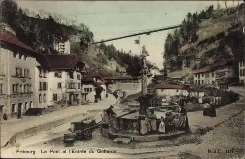 Ak Fribourg Freiburg Stadt Schweiz, Le Pont et l'Entrée du Gotteron