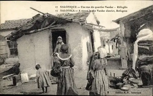 Ak Saloniki Griechenland, Une rue du quartier Vardar, Réfugiés