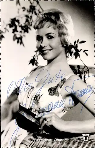 Ak Schauspielerin Germaine Damar, Portrait, Autogramm, 1000 Sterne leuchten
