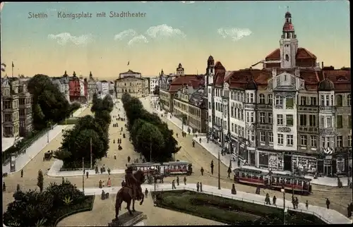 Ak Szczecin Stettin Pommern, Königsplatz mit Stadttheater