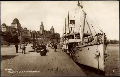 Ak Szczecin Stettin Pommern, Partie am Bollwerk und Hakenterrasse, Dampfer Swinemünde