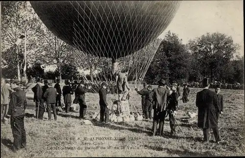 Ak Paris, Visite de S. M. Alphonse XIII, Aero Club, Ballon de la Vaulx