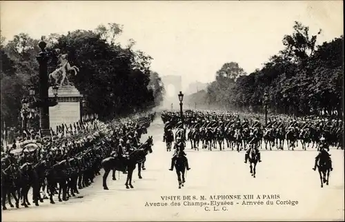 Ak Paris VIII Arrondissement Élysée, Visite de S. M. Alphonse XIII a Paris, Avenue des Champs-Élysée