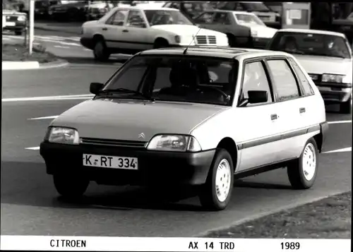 Foto Citroën AX 14 TRD 1989, Auto im Straßenverkehr, Frontansicht, Kennzeichen K-RT 334